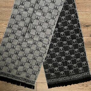 MOSCHINO Black Gray Logo Scarf Wrap Blanket 15x69 inches
